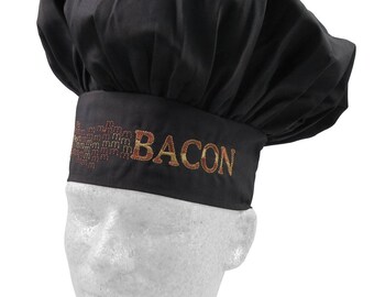 MMM... Bacon Humorous Embroidery on an Adjustable Restaurant Wear Black Chef Hat Toque for Bacon Lovers