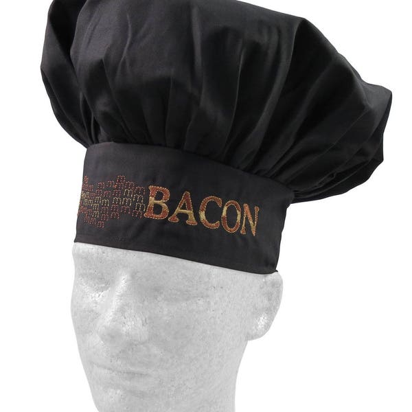 Bacon Chef Hat: Embroidered Adjustable Black Toque