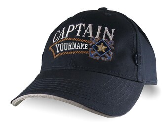 Nautical Star Crossed Anchors Boat Captain Personalized Embroidery on an Adjustable Navy Blue Structured Baseball Cap with Options