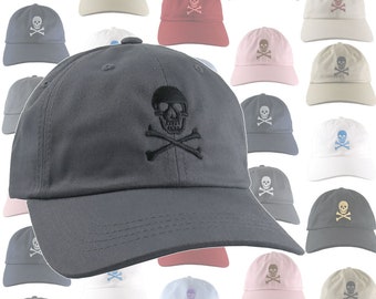 Custom Skull Crossbones Pirate Your Color Choice Embroidery Selection of 9 Hat Colors Adjustable Unstructured Baseball Cap Dad Hat Style