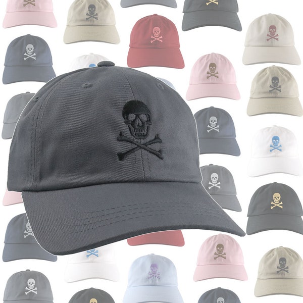 Custom Skull Crossbones Pirate Your Color Choice Embroidery Selection of 9 Hat Colors Adjustable Unstructured Baseball Cap Dad Hat Style