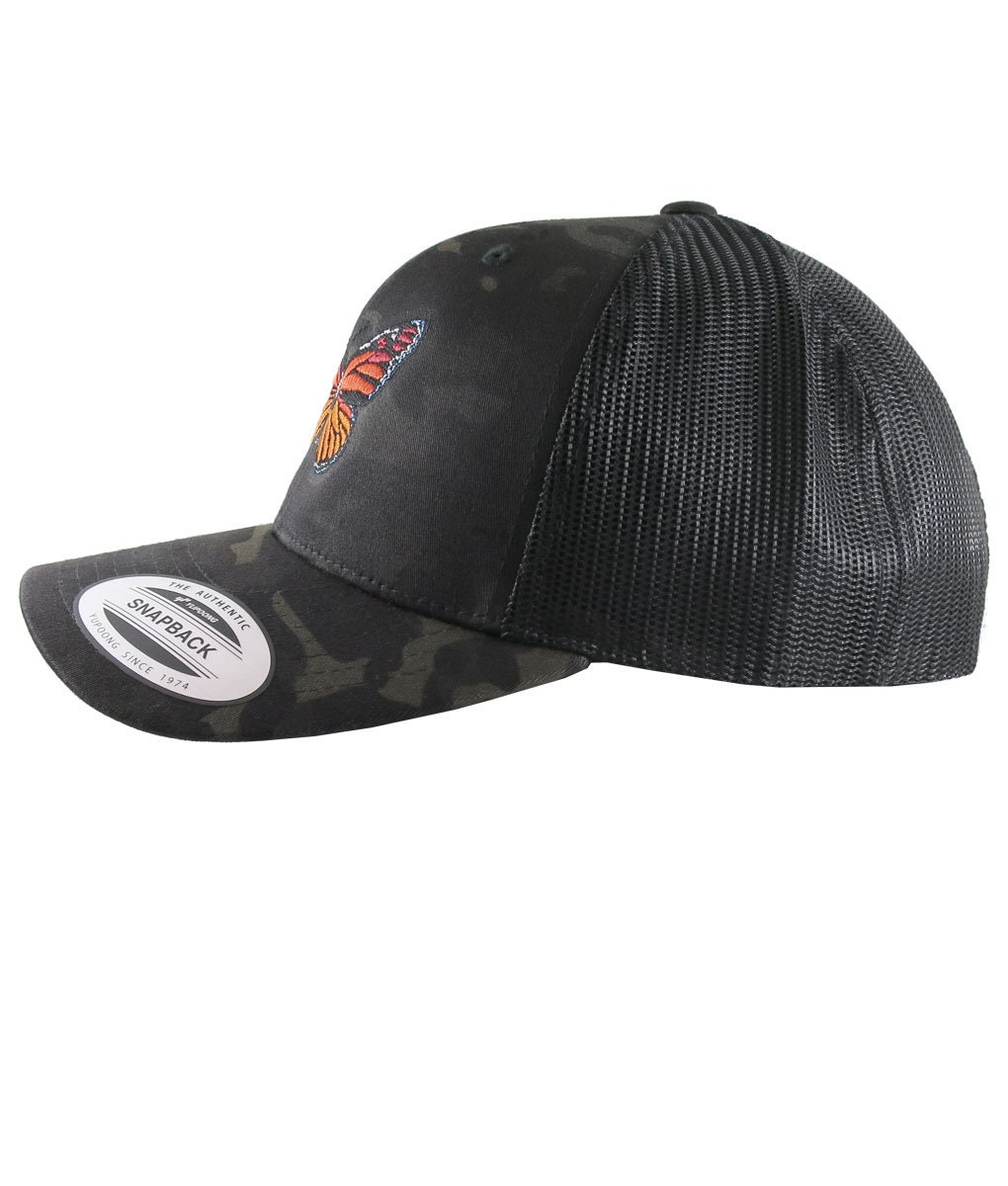 Monarch Butterfly Embroidery Design On An Adjustable Black