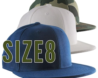 Oversized Size 8 Fitted Flat Bill Ball Cap: Custom Embroidery Options Text Logos