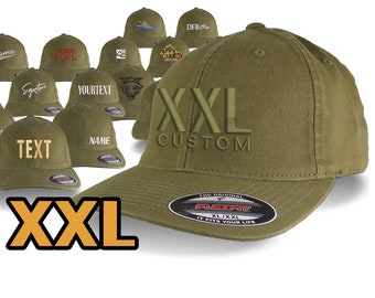 Custom Logo Text Embroidery Oversized Large Head Double XL Fitted Unstructured XXL Olive Green Baseball Cap Personalization Options