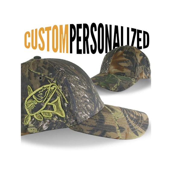 Custom Personalized Catfish Fishing Embroidery on Adjustable Classic Camo  Baseball Cap Front Decor Selection and Options for Side and Back 