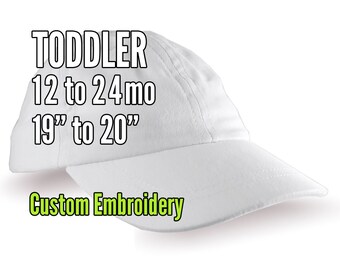 Toddler Size 12 to 24mo on a White Unstructured Low Profile Cap with Option for Custom Personalized Front Embroidery Decoration