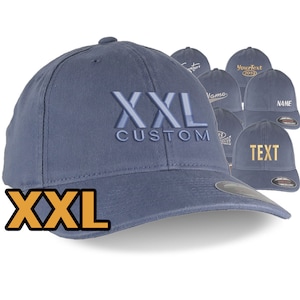 Custom Embroidery on an Oversized Large Head Double XL Fitted Unstructured XXL Yupoong Steel Blue Baseball Cap with Personalization Options