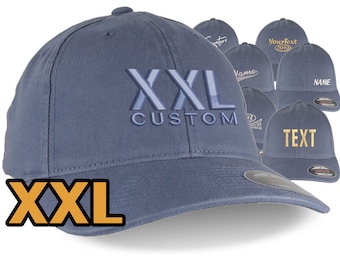 Custom Embroidery on an Oversized Large Head Double XL Fitted Unstructured XXL Yupoong Steel Blue Baseball Cap with Personalization Options