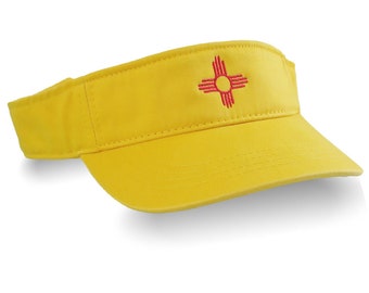 New Mexico State Flag Zia Embroidery on an Adjustable Yellow Sun Visor Cap
