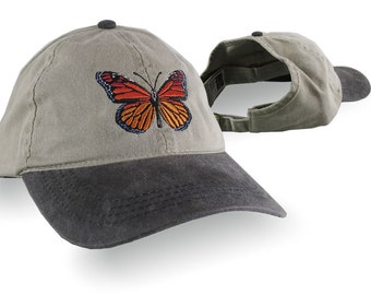 Monarch Butterfly Embroidery Design on an Adjustable Unstructured Ponytail Hairdo Women Open Fashion Low Profile Baseball Cap