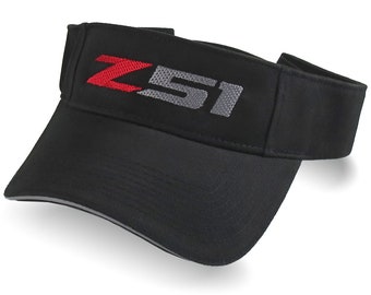 Automotive Corvette Z51 Embroidery on an Adjustable Black Sun Visor Cap with Reflexive Peak