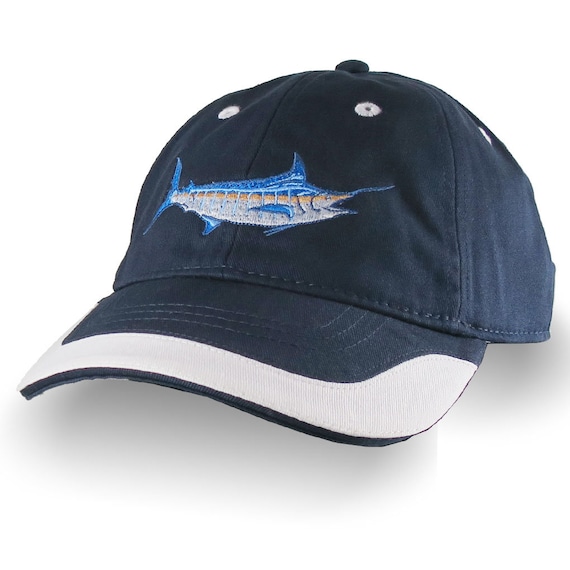 Buy Elegant Blue Marlin Fish Embroidery on an Adjustable Navy Blue