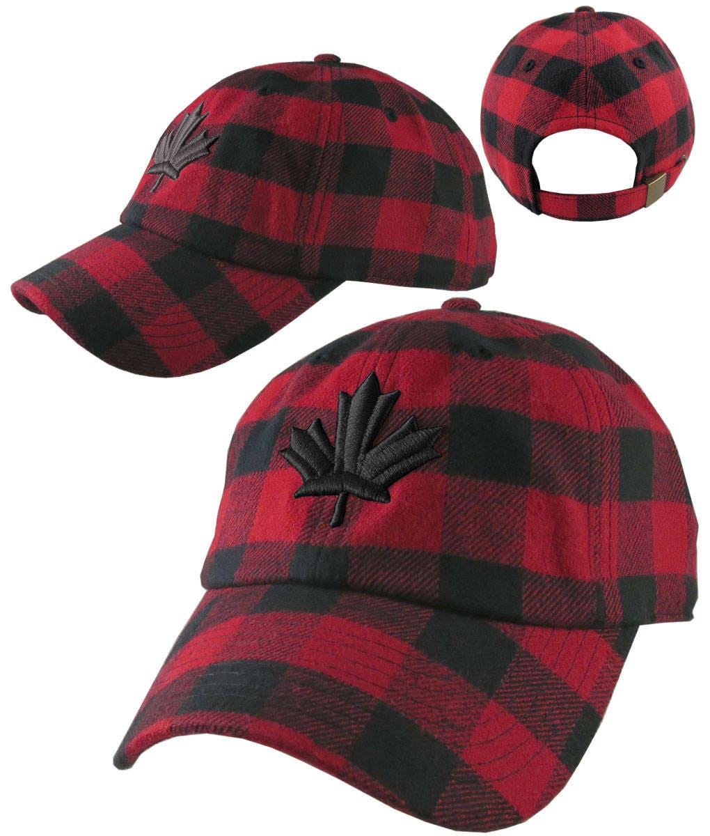 red and black plaid baseball cap