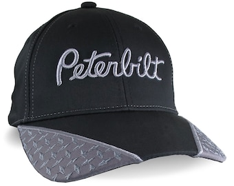 Peterbilt Truck 3D Puff Style Raised Silver Embroidery Design Adjustable Black Silver Diamond Plate Structured Cap Options to Personalize