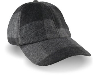 Charcoal and Black Buffalo Check Plaid Wool Blend Fashion Adjustable Unstructured Dad Hat Style Low Profile Cap Winter Hat with Options