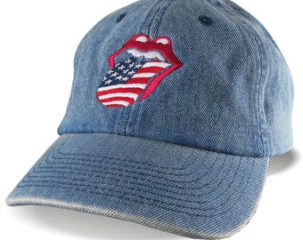 US Flag Rock N Roll Embroidery DJ Classic Low Profile Denim Cap - Options to Personalize