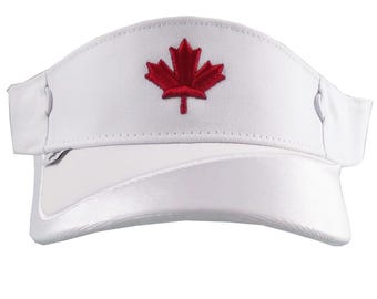 3D Puff Red Maple Leaf Embroidery on an Adjustable Elegant Stylish White Fashion Visor Canadian Canada Summer Hat