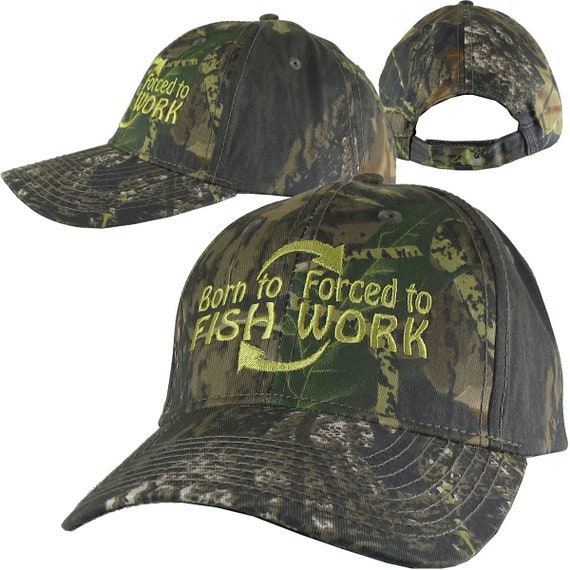 Born 2 ( To ) Fish Forced 2 Work Black Front Camouflage Embroidered Cap Hat | UK