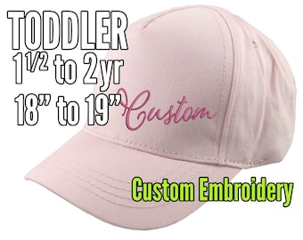 Toddler Size 1.5 to 2yr Custom Personalized Embroidery Decoration on a Light Pink Soft Structured Baseball Cap Options Personalize Side+Back
