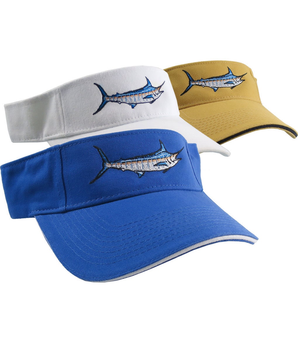 Blue Marlin Fish Nautical Embroidery on a Selection of Visor Caps  Adjustable Elegant Fashion Sun Hats -  Sweden