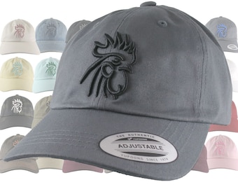 Custom 3D Puff Rooster Head Your Color Choice Embroidery on Your Selection Adjustable Unstructured Baseball Cap Dad Hat with Options