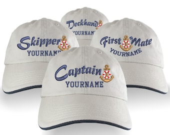 Custom Personalized Captain First Mate Skipper Deckhand Embroidery Adjustable Unstructured Beige Baseball Cap Dad Hat Style with Option