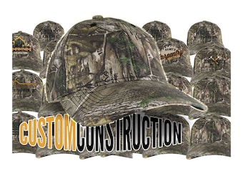 Custom Personalized Construction Trade Embroidery on an Adjustable Structured Realtree Xtra Hunting Camo Baseball Cap with Options