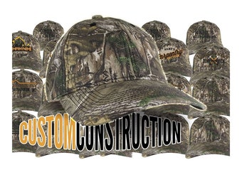 Custom Personalized Construction Trade Embroidery on an Adjustable Structured Realtree Xtra Hunting Camo Baseball Cap with Options