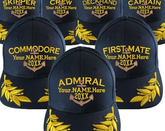 Admiral Commodore Nautical Crew Personalized Embroidery Classic Adjustable Navy Blue Laurels Baseball Cap