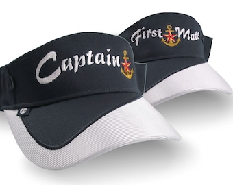 Captain and First Mate Nautical Star Anchor Embroidery Couple Navy Blue and White Visors Duo Adjustable Elegant Fashion Sun Hats