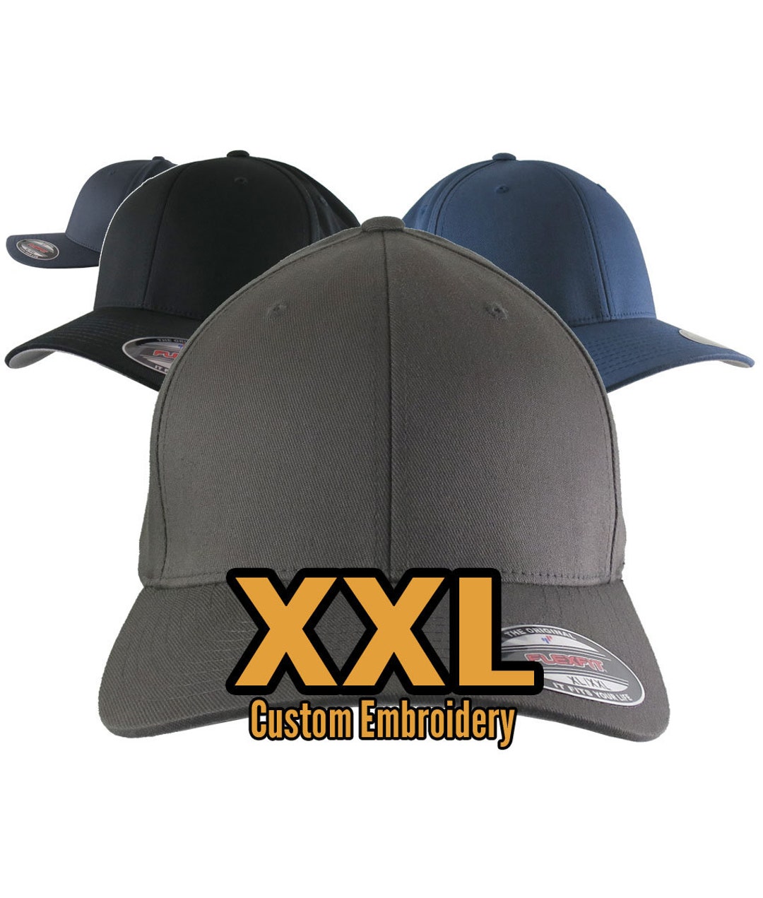 Custom Embroidery Your Text on an Oversized Double XL Fitted Structured XXL  Yupoong Model 6277 Classic Baseball Cap With Colors and Options - Etsy