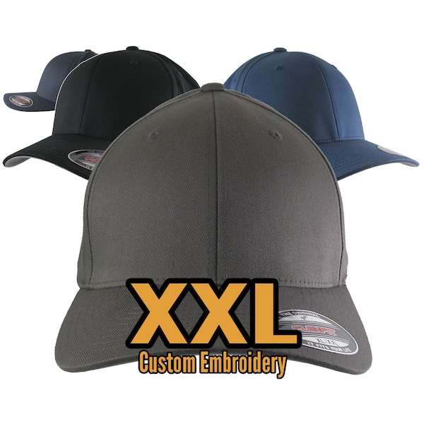 Custom Embroidery Your Text on an Oversized Double XL Fitted Structured XXL Yupoong Model 6277 Classic Baseball Cap with Colors and Options