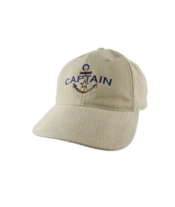 Nautical Captain Hat: Golden Star Anchor Embroidery, Beige  display picture 2