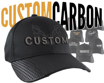 Custom Text Logo Embroidery Adjustable Structured Full Fit Classic Black Carbon Fiber Style Trimmed Baseball Cap Personalization Options
