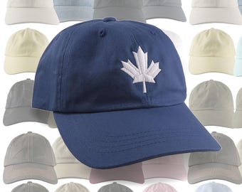 Canadian Canada Maple Leaf Your Embroidery Color Choice on a Selection of Adjustable Unstructured Baseball Cap Dad Hat Style Canada