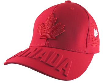 Canadian Theme Canada Embroidery on an Adjustable Red Structured Classic Baseball Cap with Option to Personalize the Back