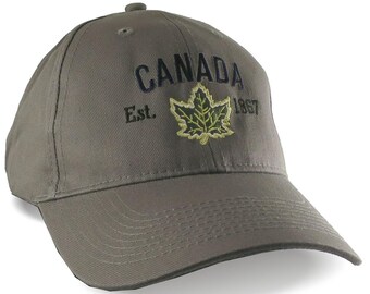 Retro Canada Maple Leaf Baseball Cap: Khaki Green Embroidered Design
