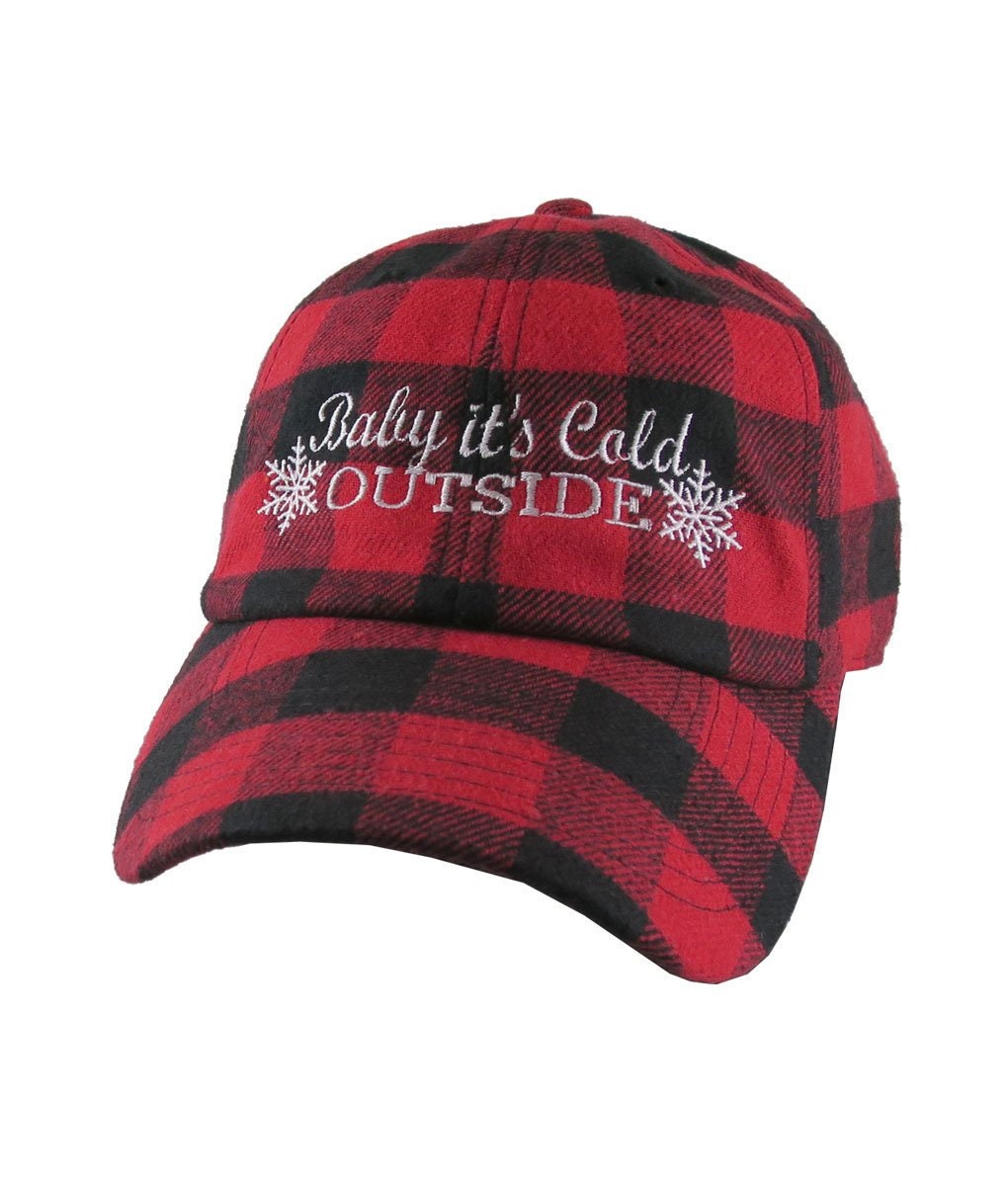 red and black plaid baseball cap