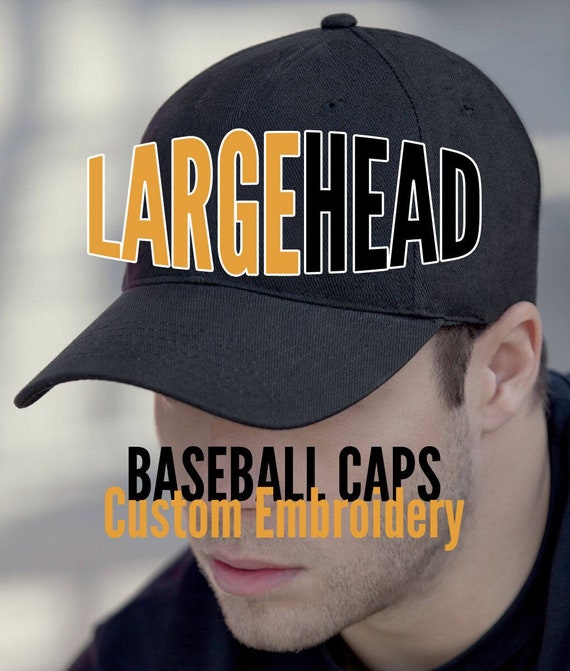 Large Size Head Custom Embroidery on an Oversize Adjustable Structured Full  Fit Classic Black or Navy Baseball Cap Personalization Options 