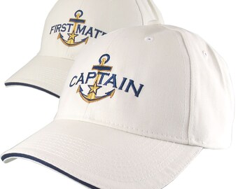 Nautical Captain & First Mate Baseball Caps: Embroidered Anchor, Personalized Set