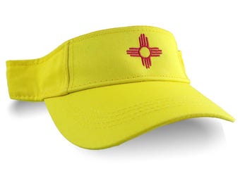 New Mexico State Flag Zia Embroidery on an Adjustable Yellow Sun Visor Cap