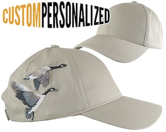 Custom Personalized Canadian Geese Large Embroidery Adjustable Full Fit Beige Baseball Cap Front Decor Selection Options for Side and Back