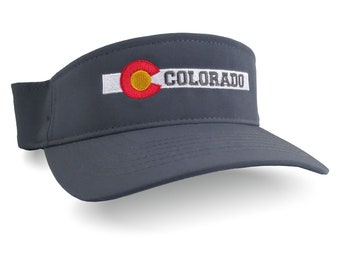 Colorado State Flag Embroidery on a Sporty Adjustable Charcoal Grey Sun Visor Cap