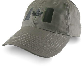 Black Canadian Canada Flag Embroidery Military Green Cotton Unstructured Baseball Cap - Personalize This
