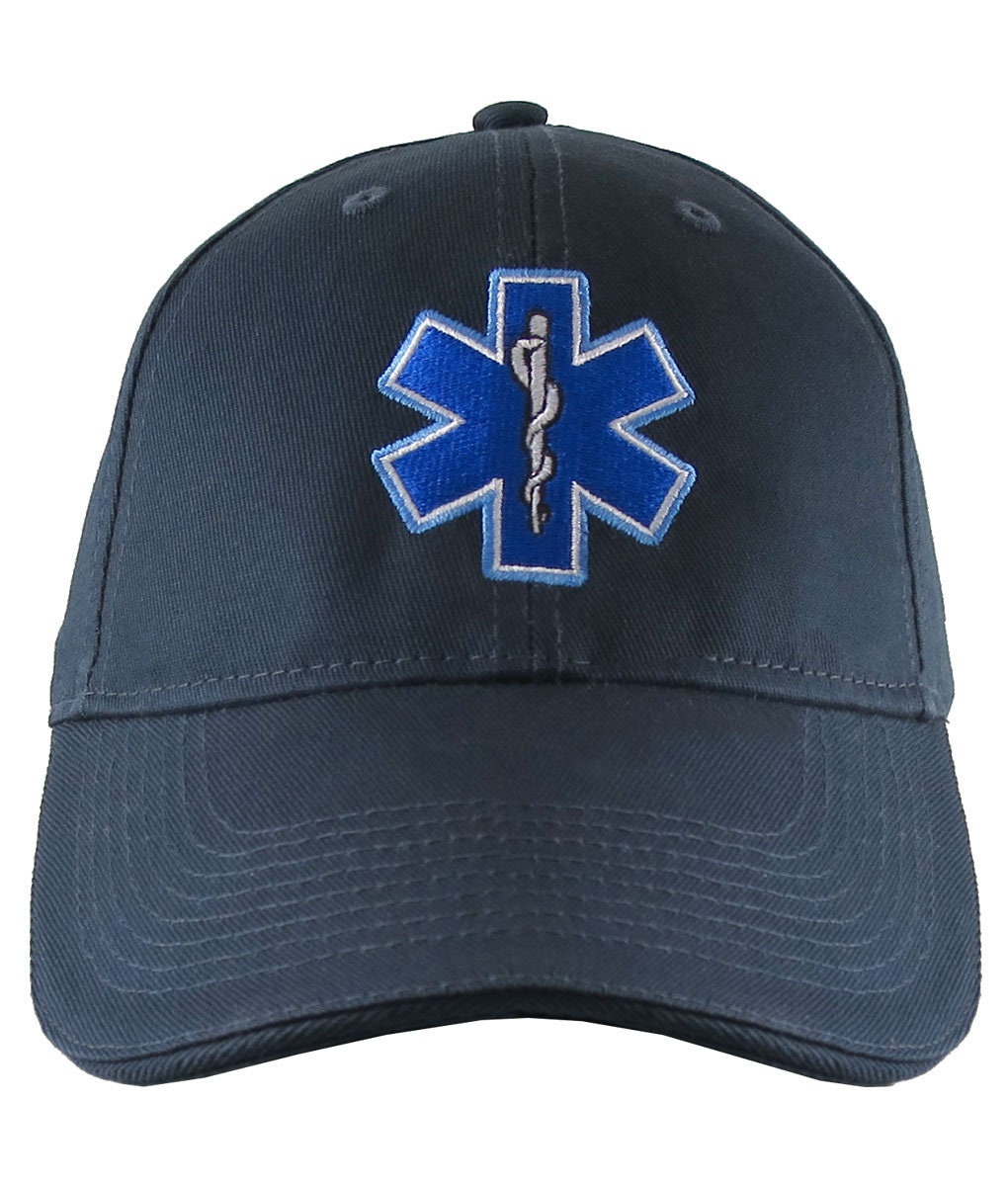Paramedic EMT EMS Star of Life Embroidery Reflective Trim Navy Blue Structured Adjustable Baseball Cap with Personalization Options