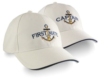 Nautical Star Golden Anchor Captain First Mate Embroidery 2 Adjustable Stone Beige Soft Structured Baseball Caps Options to Personalize Both