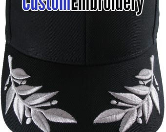 Custom Text Logo Design Embroidery Classic Adjustable Black Celebratory Laurels Baseball Cap