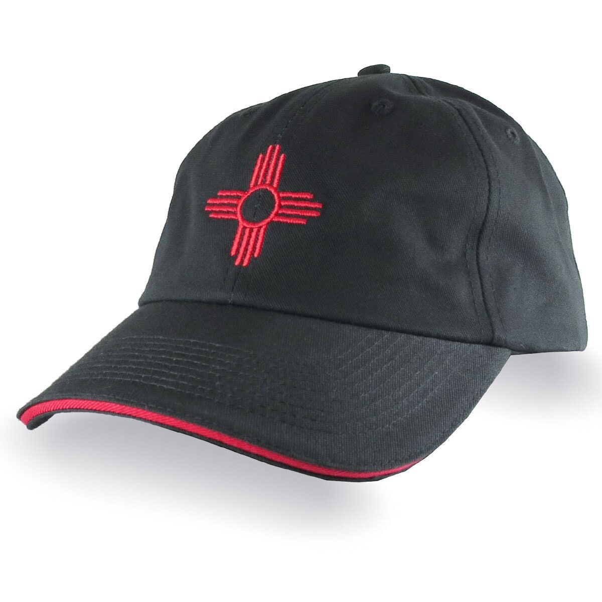 New Mexico Zia Symbol Red Embroidery on an Adjustable Black