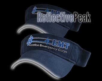 Paramedic Star of Life Caduceus EMT or EMS Personalized Embroidery Adjustable 3M Scotchlite Reflective Peak Navy Blue Visor Cap