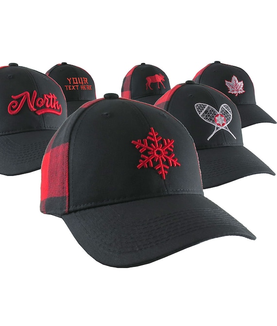 In the North Collection Custom Embroidery on Red and Black Buffalo Check Plaid Structured Full Fit Baseball Cap With Options to Personalize Etsy